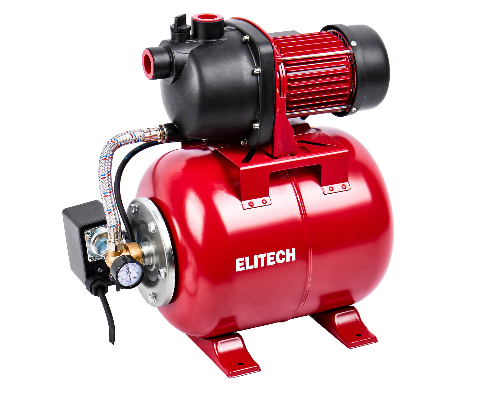 Насосная станция Elitech САВ 1000-24П (1000Вт,53л/м,Н=44м,Гл=8м,4.4бар,ч/вод,пласт/мет.гидроакк.24л)
