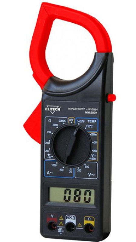 Мультиметр Elitech ММ 200 К (пост.600В\перем.600В,перем.1000А,2МОм,ЖКдисплей,клещи,кор) 182026