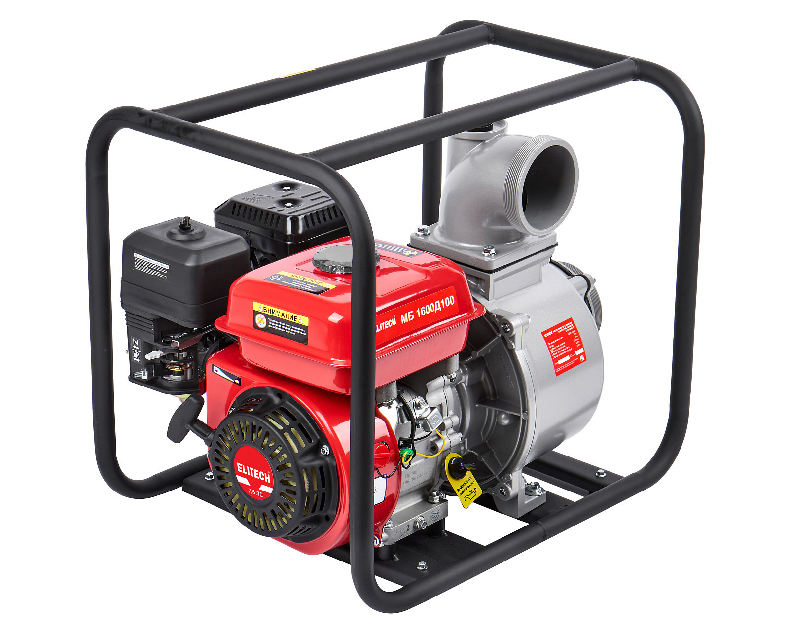 Мотопомпа Elitech МБ 1600 Д100 (E0105.004.00) (4-такт,15л.с.,1600л\мин,выс-30м,гл-7м,т\бак-6л, 47кг)