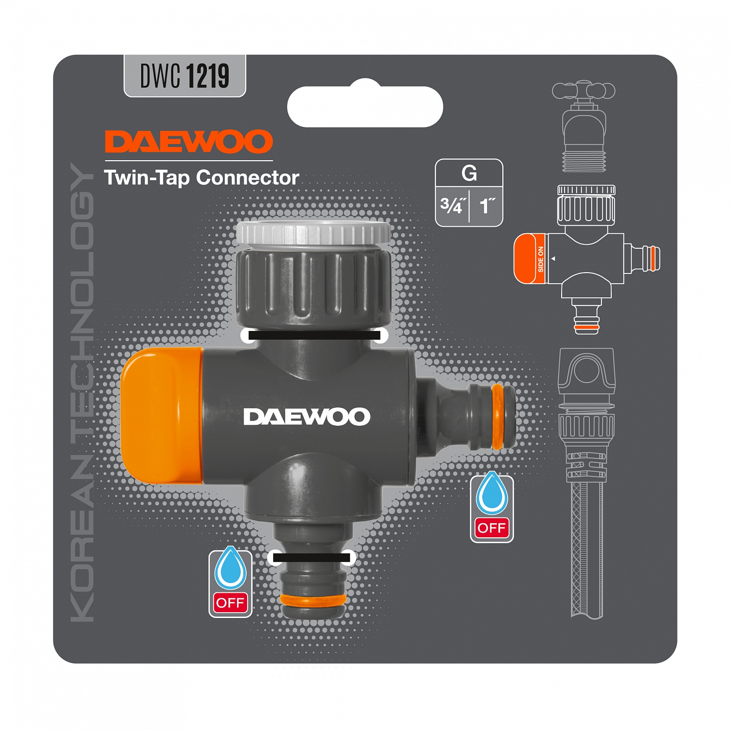 Адаптер DAEWOO DWC 1219 двухканальный для кранов с внешней резьбой G3/4" и 1" (26.5-33.3mm) 