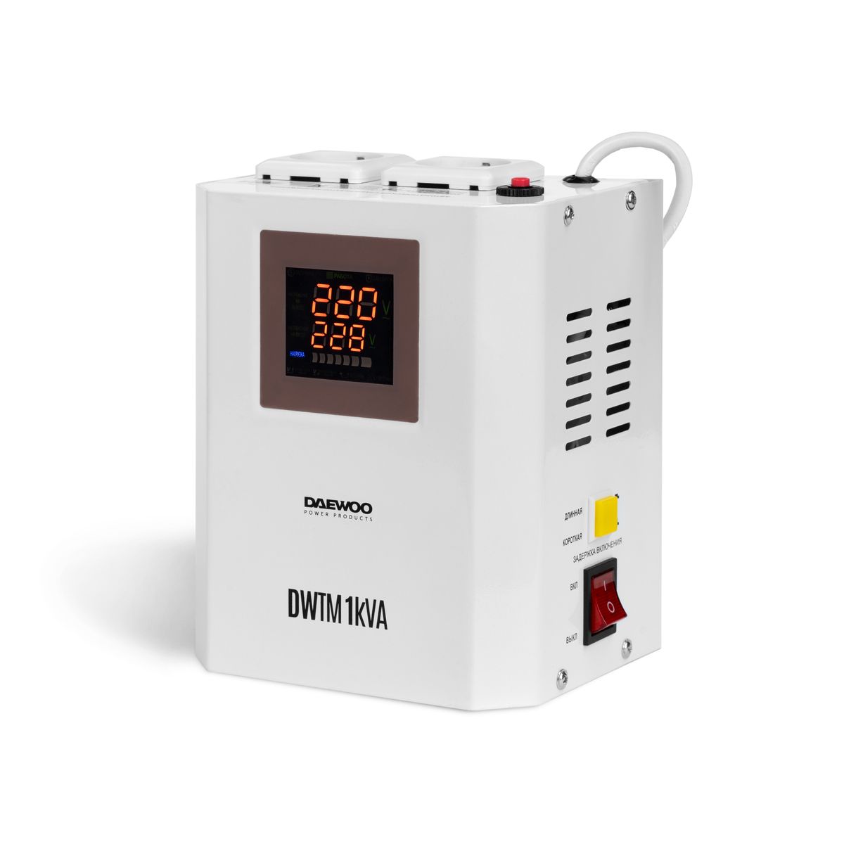 Стабилизатор напряжения DAEWOO DW-TM1kVA (1000Вт, 140-270В, КПД 95%, 2х220В)
