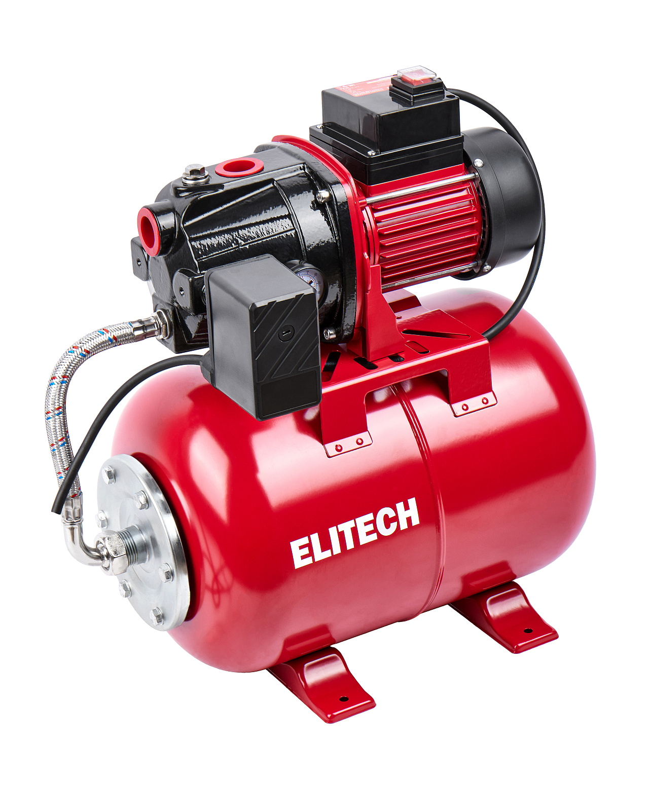 Насосная станция Elitech САВ 1200-24Ч (1200Вт,58л/м,Н=46м,Гл=8м,4.4бар,ч/вод,чугун/мет.гидроакк.24л)