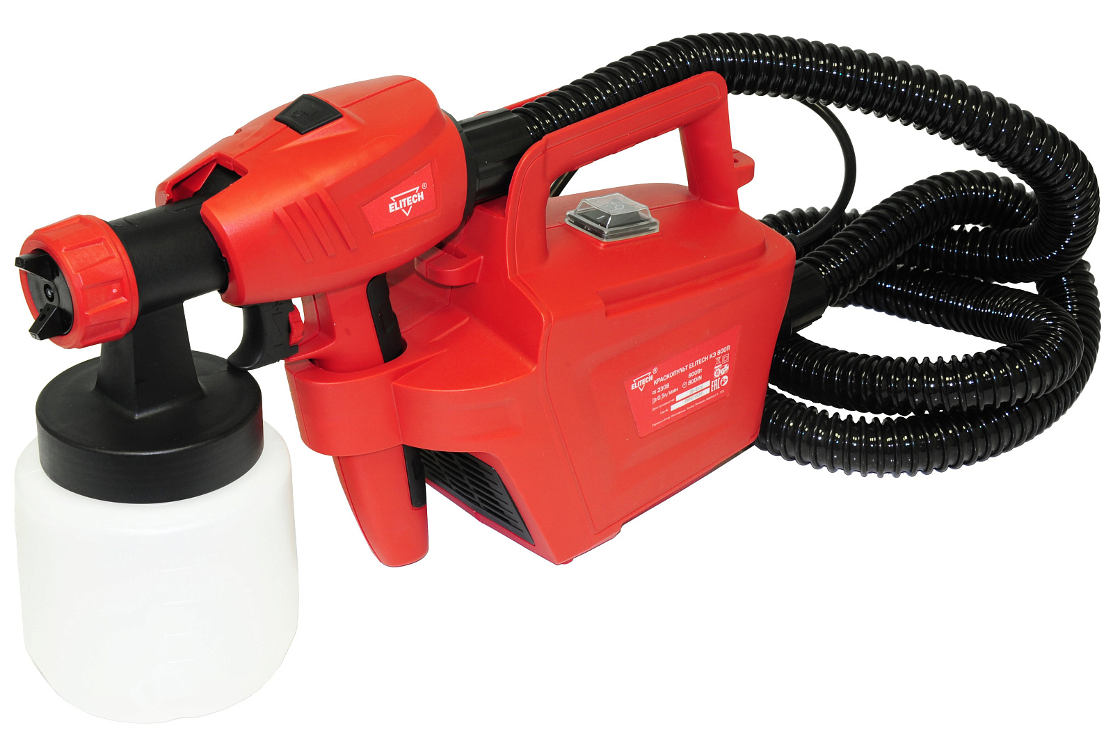 Краскопульт Elitech КЭ 0826П (800Вт,0.8л,1.8/2.6мм,900мл/мин,80din/сек,2кг,HVLP,кор) 207364