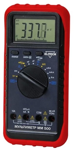 Мультиметр Elitech ММ 500 (пост.600В\перем.600В,перем.10А\пост.10А,40МОм,4000мкФ,2000кГц) 182088