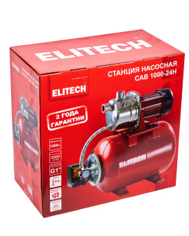 Насосная станция Elitech САВ 1000-24Н (1000Вт,53л/м,Н=44м,Гл=8м,4бар,нерж.сталь/мет.гидроакк.24л,G1"
