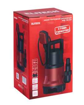 Насос Elitech НПД 750-35П погружной дренажный (750Вт,225л/м,Н=8м,гряз/вод(вкл35мм),пластик.корпус) 
