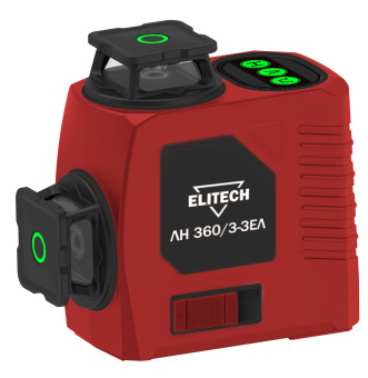 Нивелир Elitech ЛН 360-3-ЗЕЛ (зел.,25м,гор.1х360°/верт.2х360°,±0.4мм/м,1/4",0.4кг,сумка,пульт,акк,ЗУ