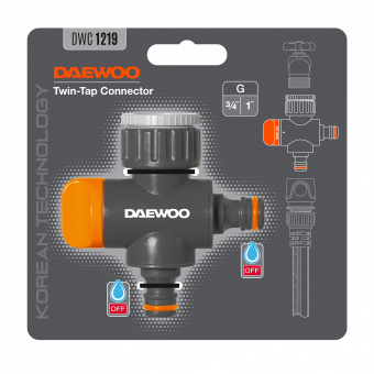 Адаптер DAEWOO DWC 1219 двухканальный для кранов с внешней резьбой G3/4" и 1" (26.5-33.3mm) 