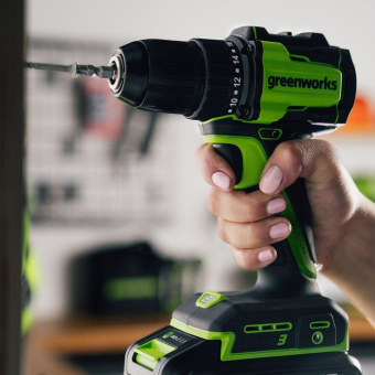 Дрель-шуруповерт аккум. Greenworks DD345 (24V, б/щет, 27/45Нм, 13мм, 1АКБ*4Ач, ЗУ, кор) 3708307CUB