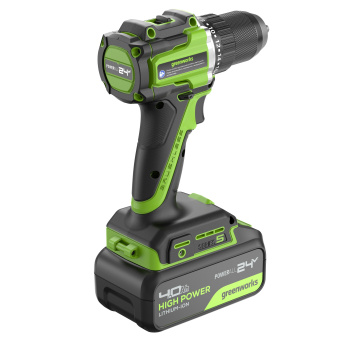 Дрель-шуруповерт аккум. Greenworks DD560(24V.б/щет,30/60 Нм,13мм,Anti-kickback.1х4Ач,ЗУ,ко3708407CUB