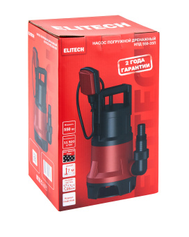 Насос Elitech НПД 550-35П погружной дренажный (550Вт,192л/м,Н=7м,гряз/вод(вкл35мм),пластик.корпус) 
