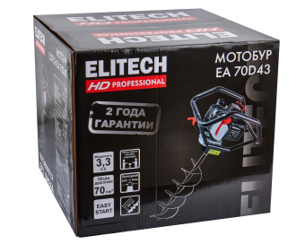 Мотобур  ELITECH HD EA 70D43 (2-такт,70см3,2.5кВт/3.3л.с,вал-ф20мм,шнек-ф4-30см,бак1.4л,11кг)