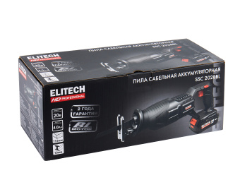 Пила сабельная Elitech HD SSC 2028BL (20В,1х4.0Ач,ELP,0-2800об/м,ход-25.4мм,рез-115мм,2.3кг)
