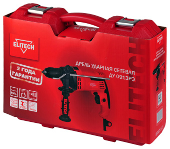 Дрель Elitech ДУ 0913РЭ (E2201.034.01) (уд,850Вт,БЗП-13мм,0-3000об\м,2.4кг,чем,мет.редуктор) 204500