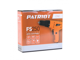 Дрель-шуруповерт сетевая PATRIOT FS250 (1скорость,280Вт,19Нм, БЗП) 120301465