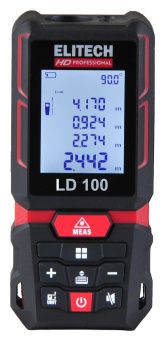 Измеритель длины Elitech HD LD 100 (0.05–100м,угломер,точн-1.5мм\м,3х1.5В(ААА),чехол,кор,0.12кг) 