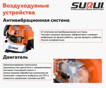 Воздуходув бенз. SURUI EB900 (объем двиг. 75,6куб.см, мощн. 3,3кВт/4,5л.с, 1760m3/Н, вес 12,4кг)