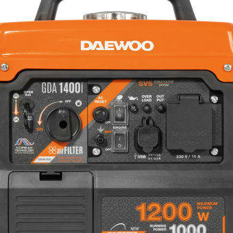 Генератор бенз. инверт. GDA 1400i DAEWOO (1,2/1,0кВт, 230В, 4-х такт. 60см3, 2.0л.с., 3л., 12,40кг)