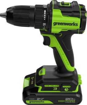 Дрель-шуруповерт аккум. Greenworks DD345 (24V, б/щет, 27/45 Нм,13мм,1х2Ач,ЗУ,кор) 3708307CUA