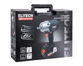 Гайковерт Elitech HD CW2009SL (ударн.,20В,1х4.0Ач,ELP,0-2400у\м,900Нм,кв 1\2",2.2кг,ч,М12-М24,чем