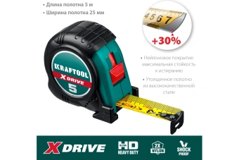 Рулетка KRAFTOOL X-Drive 5*25мм ударопрочный обрез. корпус 34122-05-25_z02