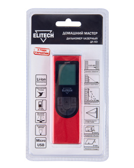 Измеритель длины  Elitech ДМ ДЛ 60 (0.03-60м,точн ±3мм/м,аккум. встр. Li-ion,USB,0.05кг,мет.корпус