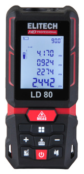 Измеритель длины Elitech HD LD 80 (0.05–80м,угломер,точн-1.5мм\м,3х1.5В(ААА),чехол,кор,0.12кг) 