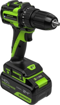 Дрель-шуруповерт аккум. Greenworks DD345 (24V, б/щет, 27/45Нм, 13мм, 1АКБ*4Ач, ЗУ, кор) 3708307CUB