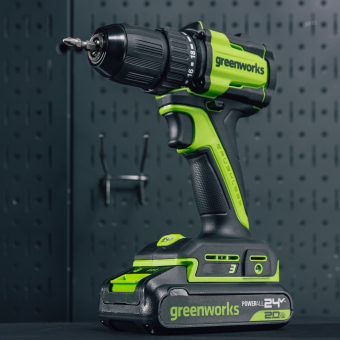 Дрель-шуруповерт аккум. Greenworks DD345 (24V, б/щет, 27/45Нм, 13мм, 2АКБ*2Ач, ЗУ, кор) 3708307CUC