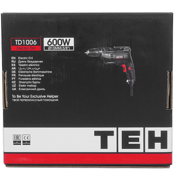 Дрель безударная TEH TD1006 (600 Вт, БЗП 10мм, 0-3300об\мин, Мах диам. сверл. мет-10мм, дер-25мм)