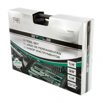 Набор инструмента STELS 1/2" 3/8"  1"/4" CrV пласт.кейс 142пред.