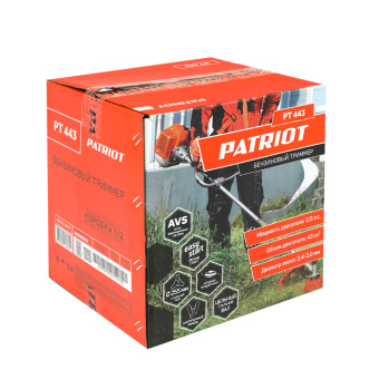 Бензокоса PATRIOT PT 443 (1+1)(43cc, 2,5л.с.,"велосипедная" рукоят.,катуш. с леской, нож 255мм)