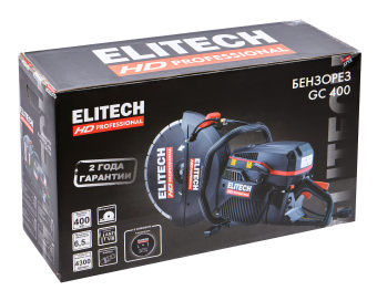 Бензорез Elitech HD GC 400 (2-такт,93.6см3,4.8кВт/6.5л.с.,д400мм,рез145мм,т/бак-0.95л,14,5кг) 210632