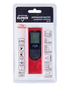 Измеритель длины  Elitech ДМ ДЛ 40 (0.03-40м,точн ±3мм/м,акк. встр. Li-ion,USB,0.05кг,мет.корп.)