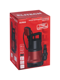 Насос Elitech НПД 400-35П погружной дренажный (400Вт,133л/м,Н=5.5м,гряз/вод(вкл35мм),пластик.корпус)