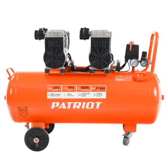 Компрессор PATRIOT WO 80-360 (поршн. безмасл.,360л/мин,8бар,2200Вт,80л, быстросъем и "елочка" с вент