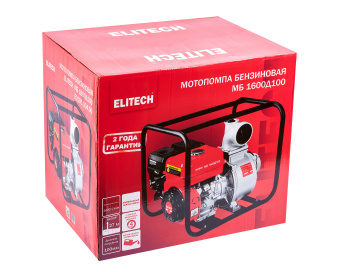 Мотопомпа Elitech МБ 1600 Д100 (E0105.004.00) (4-такт,15л.с.,1600л\мин,выс-30м,гл-7м,т\бак-6л, 47кг)