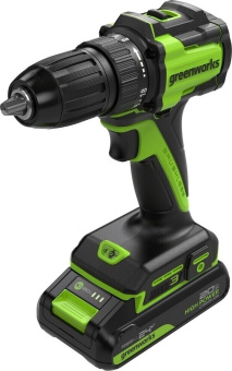 Дрель-шуруповерт аккум. Greenworks DD345 (24V, б/щет, 27/45 Нм,13мм,1х2Ач,ЗУ,кор) 3708307CUA