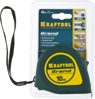 Рулетка KRAFTOOL GRAND обрез. пласт. корпус 10м*25мм 34022-10-25