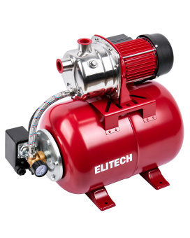 Насосная станция Elitech САВ 1000-24Н (1000Вт,53л/м,Н=44м,Гл=8м,4бар,нерж.сталь/мет.гидроакк.24л,G1"
