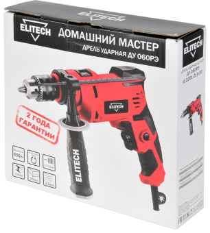Дрель Elitech ДМ ДУ 060РЭ (уд,650Вт,ЗВП-13мм,0-3100об\м,1.5кг,кор)  (Е2201.019.00)   202417