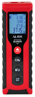 Измеритель длины  Elitech ЛД 80К (лазер,2*1.5В(ААА),0.03–80м,точн,±0.3мм\м,56г,кор) 201466