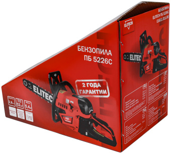 Бензопила Elitech ПБ 5226C (52см3,1.9кВт\2.6л.с.,шина38см,3200-12000об\мин,шаг-0.325",паз-1.3мм)